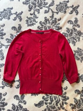Maurices Red Button-Front Crewneck Cardigan
